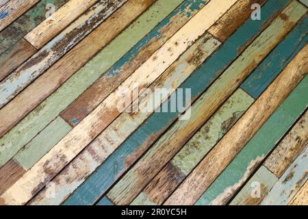 Old wooden surface with worn out paint Stock Photo