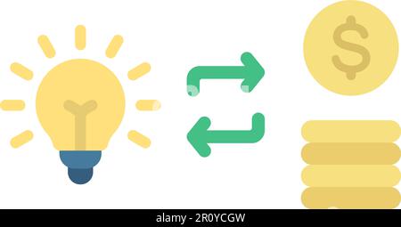 Convert Idea into Money icon vector image. Suitable for mobile apps, web apps and print media. Stock Vector