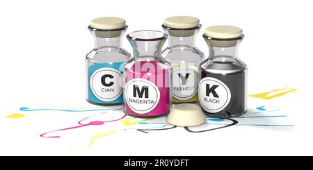 CMYK color model with four ink drops - cyan, magenta, yellow and key ...