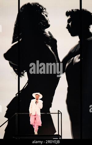 Gustaph of Belgium performs during dress rehearsals for the second semi final at the Eurovision Song Contest at the M&S Bank Arena in Liverpool. Picture date: Wednesday May 10, 2023. Stock Photo