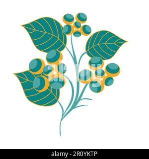 Botanical vector illustration with decorative branch and leaves in flat technique Stock Vector