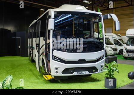 Riga, Latvia, April 28, 2023: tourist bus Otokar Navigo T exhibited at the Riga Motor Show Stock Photo