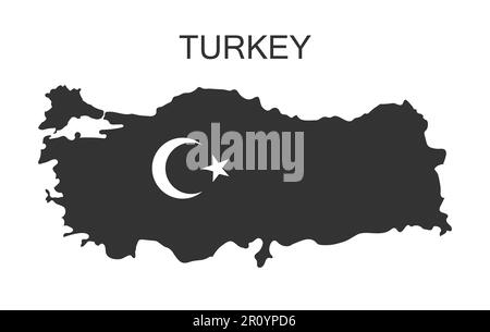 The outline of Turkey painted in the black color. Turkey map in black with crescent and star Stock Vector