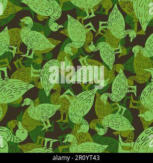 Duck Military pattern seamless. Drake Army background. Baby fabric texture Protective khaki Stock Vector