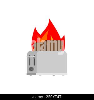 Toaster bread is on fire. Burnt bread in toaster Stock Vector