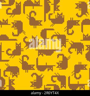 Cat pixel art pattern seamless. 8 bit pat background. pixelated Baby fabric texture Stock Vector