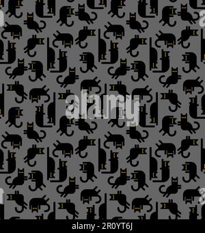 Black cat pattern seamless. pat background. Baby fabric texture Stock Vector
