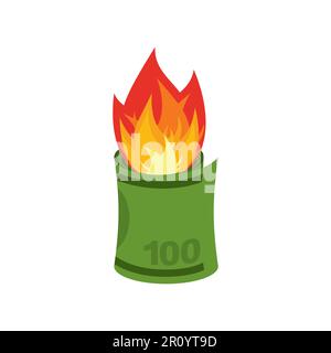 Burning money. banknotes on fire. Vector illustration Stock Vector