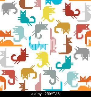 Cat pixel art pattern seamless. 8 bit pat background. pixelated Baby fabric texture Stock Vector