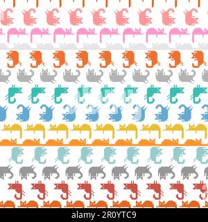 Cat pixel art pattern seamless. 8 bit pat background. pixelated Baby fabric texture Stock Vector