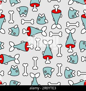 Sliced fish and bone pattern seamless. Vector background Stock Vector