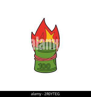 Burning money. banknotes on fire. Vector illustration Stock Vector
