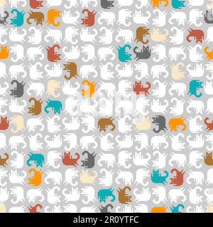 Cat pixel art pattern seamless. 8 bit pat background. pixelated Baby fabric texture Stock Vector