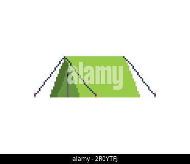 Camping tent pixel art. 8 bit Tourist tent isolated. pixelated Vector illustration Stock Vector