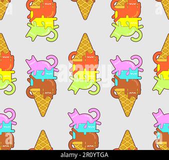Ice cream cat pattern seamless. Eskimo pet background. Baby fabric texture Stock Vector