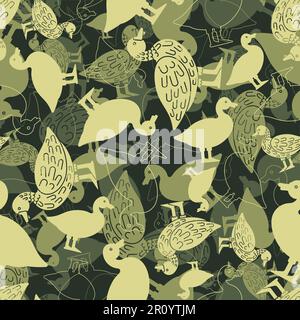 Duck Military pattern seamless. Drake Army background. Baby fabric texture Protective khaki Stock Vector