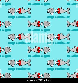 Sliced fish and bone pattern seamless. Vector background Stock Vector