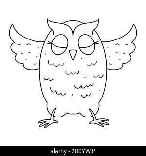 Cute owl in hand drawn doodle style. Vector illustration isolated on white. Coloring page Stock Vector