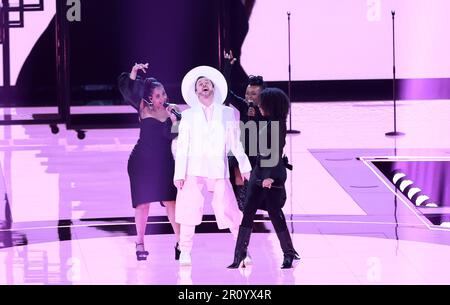 Zagreb, Croatia. 10th May, 2023. Gustaph of Belgium performs during dress rehearsals for the second semi final at the Eurovision Song Contest at the M&S Bank Arena in Liverpool. Wednesday May 10, 2023. Photo: Sanjin Strukic/PIXSELL Credit: Pixsell/Alamy Live News Stock Photo