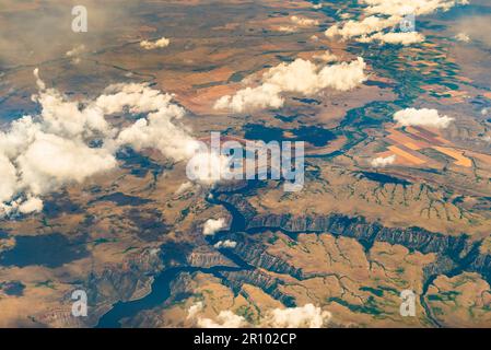 Aerial view of a river in a canyon in the United States Stock Photo