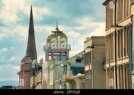 Central Gurdwara Singh Sabha Sikh Temple rises above berkeley street Stock Photo