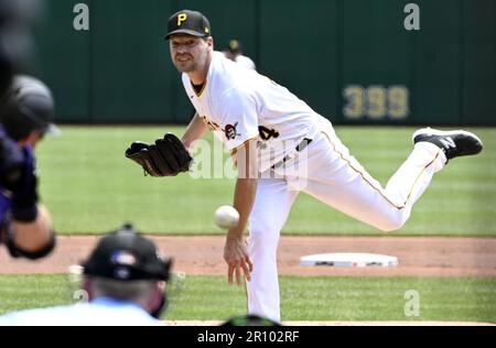 Pittsburgh, United States. 10th May, 2023. Pittsburgh Pirates starting pitcher Rich Hill (44) throws against the Colorado Rockies during the second inning at PNC Park on Wednesday May 10, 2023 in Pittsburgh. Photo by Archie Carpenter/UPI Credit: UPI/Alamy Live News Stock Photo