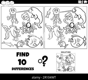 differences game with cartoon octopus coloring page Stock Vector Image ...