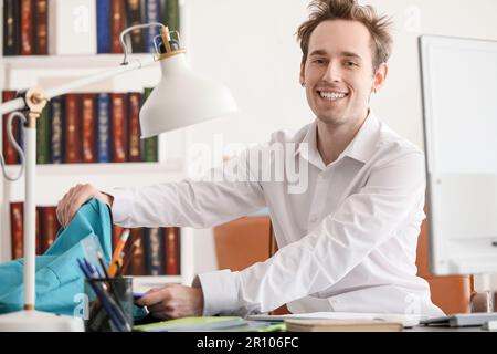 Male student preparing for exam  at home Stock Photo