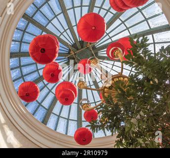 Chinese Lanterns decorating the Bellagio Hotel and Casino in Las Vegas, Nevada. Stock Photo