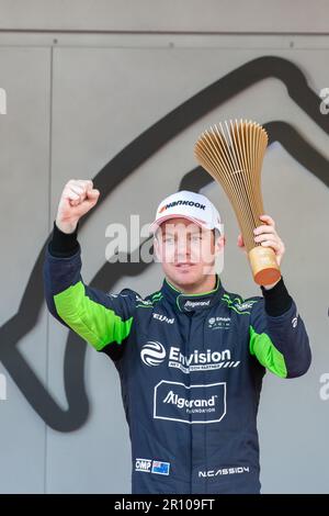 Monaco, Monaco. 06th May, 2023. Winner Nick Cassidy (Envision Racing) seen on the podium. The winner of the 6th edition of the FIA ABB Formula E World Championship was Nick Cassidy of Envision Racing Team. It was his second consecutive triumph in his career. (Photo by Laurent Coust/SOPA Images/Sipa USA) Credit: Sipa USA/Alamy Live News Stock Photo