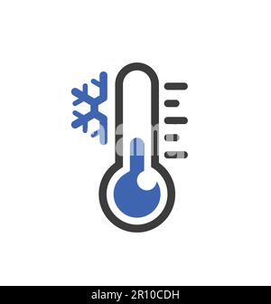 simple classic cold ice snow blue thermometer temperature icon with snowflake small glass outline silhouette vector isolated on white background Stock Vector