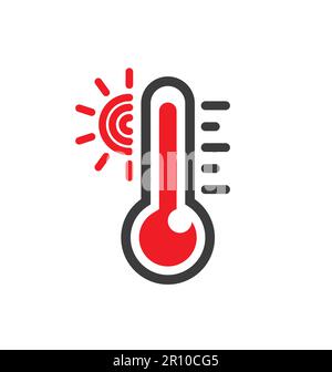 simple classic hot red thermometer temperature icon with sun small glass outline silhouette vector isolated on white background Stock Vector