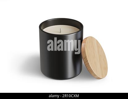 Minimalist candle mockup, black ceramic candle jar with glossy black ...