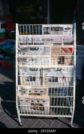 Dubai UAE Arabic Newspapers on Stand Stock Photo