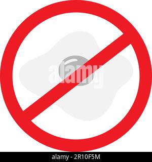 Fried egg with red prohibition sign in grayscale. Quick breakfast. Happy Healthy food day. Isolate. Sticker. Icon. Lifestyle. Good for pointer or poster, banner, brochure or menu bar, restaurant. EPS Stock Vector