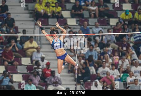 Jennifer SUHR participating in the pole vault at the Doha 2019 World Championships in Athletics. Stock Photo