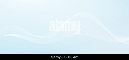 Undulate smooth wave lines design. Abstract flowing stripes template. White fluid curved shape on light teal blue background. Sea water or air concept. Vector wallpaper Stock Vector