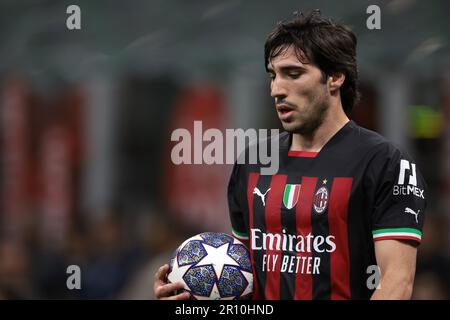 Milan, Italy. 10th May, 2023. Sandro Tonali of AC Milan during the UEFA Champions League match at Giuseppe Meazza, Milan. Picture credit should read: Jonathan Moscrop/Sportimage Credit: Sportimage Ltd/Alamy Live News Stock Photo