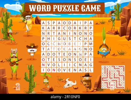 Crossword grid wild west ranger, cowboy and bandit berry characters ...