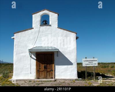 The Minimalist Calera Chapel is located in the Ghost Town of Balmorhea, Texas Stock Photo
