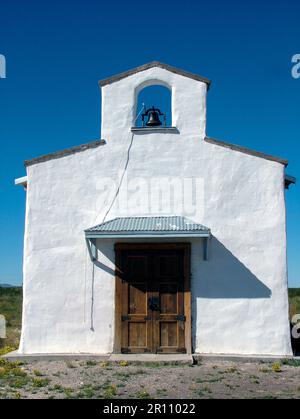 The Minimalist Calera Chapel is located in the Ghost Town of Balmorhea, Texas Stock Photo