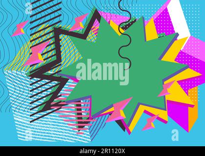 Busy explosion geometric shapes background. Abstract vintage random geometry template. Simple vibrant colors geometrical graphic art poster. Stock Vector