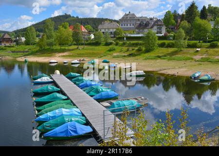 Black Forest, Baden-Wuerttemberg, Upper Black Forest, Schluchsee in summer, boat harbour Stock Photo