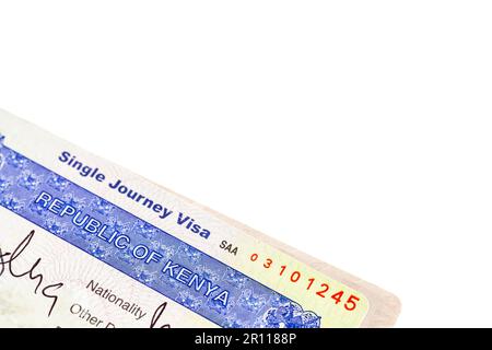 Detail of Kenya visa applied on passport Stock Photo