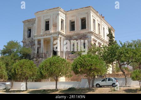 Ancient Greek villa in front of collapse, Ayvalik, Cunda, Balikesir, Turkey Stock Photo