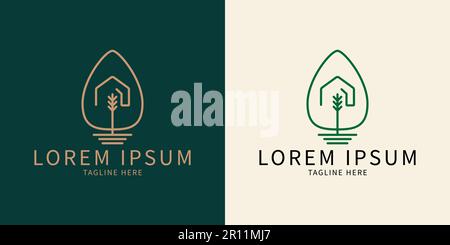 House and tree simple logo. Line logo style. Organic lifestyle branding. design simple vector editable Stock Vector