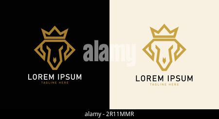 Gold lion logo with crown. simple design editable Stock Vector
