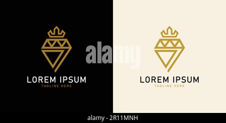 Diamond stone logo and king crown. Suitable for brands beauty, crystal gold, gem jewelry, luxury. simple design editable Stock Vector