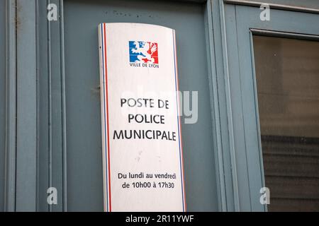 lyon , Aura France - 04 24 2023 : police municipale logo facade and text sign on station entrance office wall building official in lyon Stock Photo