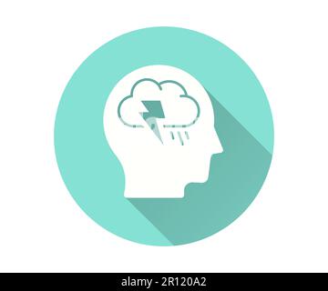 Human head with storm icon. Simple illustration with long shadow for graphic and web design. Stock Vector